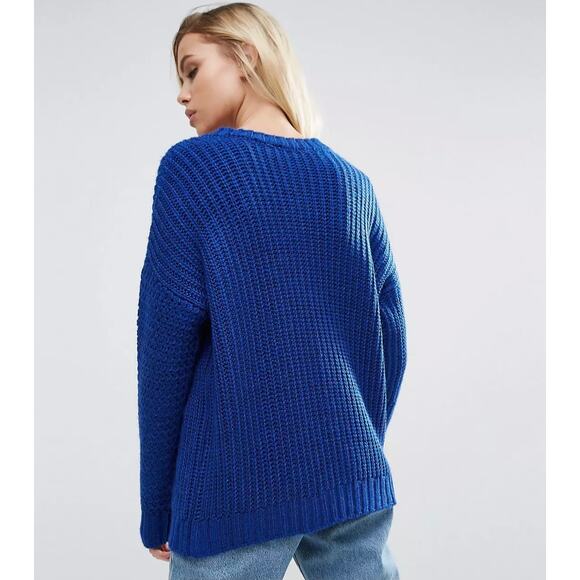 Asos Cobalt Blue Sweater Patchwork Chunky Knit Asymmetrical 4 S Reconstructed - Picture 7 of 10
